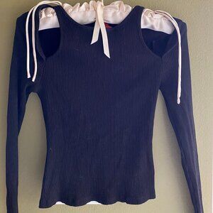 Black Pullover Sweater with Cutout Shoulders